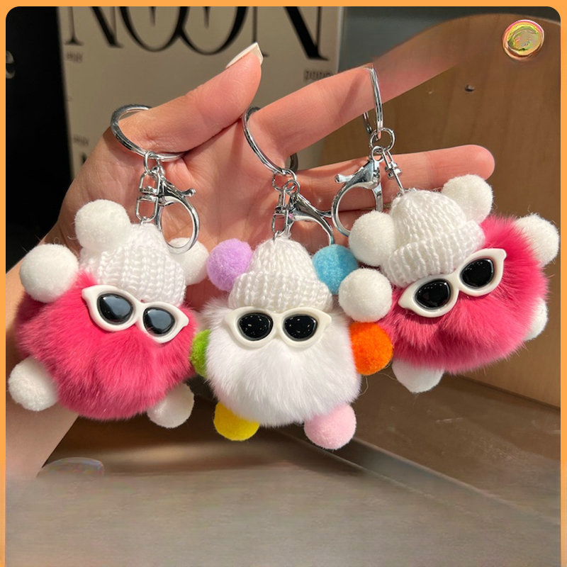Mini Rex Rabbit Fluffy Key Chains Pom Pon Trinket Hanging Decoration Plush Animal Doll Bag Pendant Auto Keyring Lovely Presents