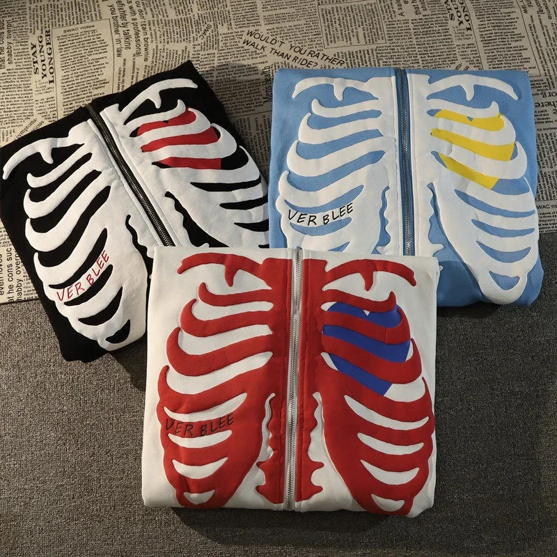 Sudaderas con capucha de esqueleto Y2K para mujer, sudadera de gran tamaño con cremallera, ropa de calle Retro Harajuku, Tops góticos Zwart, Vrouwen, 2024