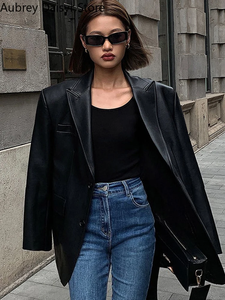Blazer en cuir Punk pour femme, veste en cuir noir, streetwear vintage coréen, bouton décontracté d'hiver, manteau en cuir adt chaud, nouveau