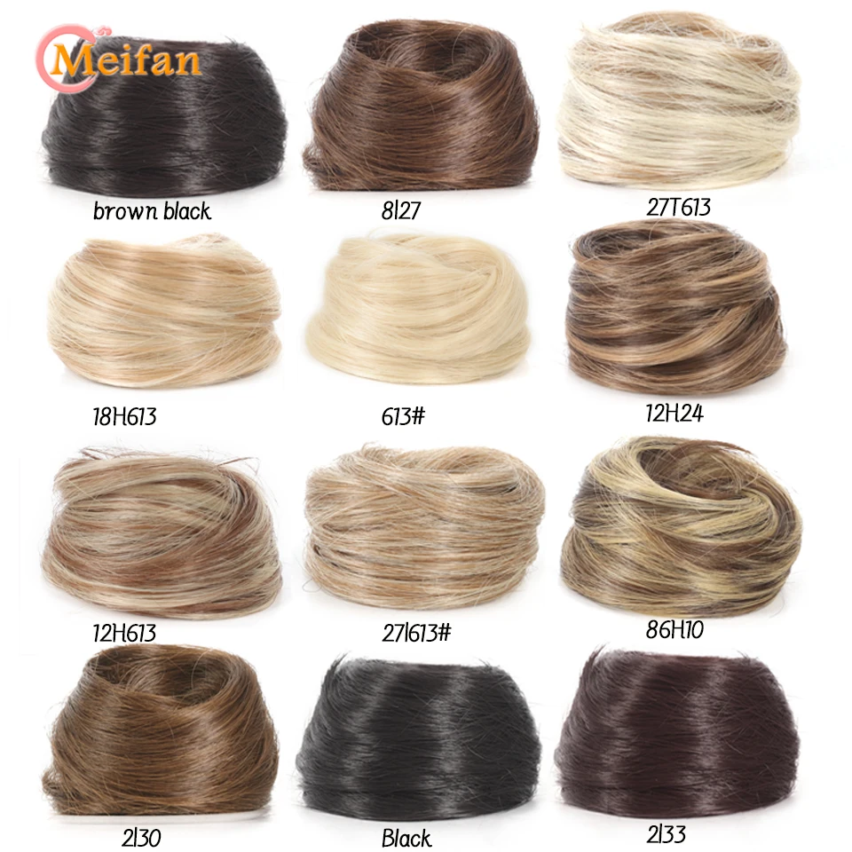 Meifan coque reto sintético com faixa de borracha elástica, coque de cabelo falso, extensão de cauda de cabelo updo, peça de cabelo para mulheres