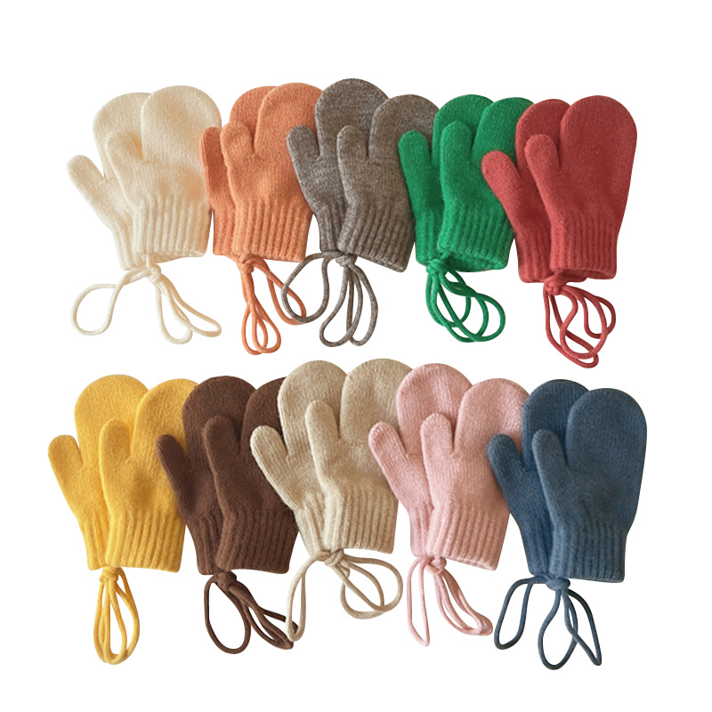 ขนสัตว์เด็กฤดูหนาวถุงมือสี Candy Halter เด็ก Mittens สําหรับเด็กหญิงเด็กชายอุปกรณ์เสริมอบอุ่นถักถุงมือเด็ก 1-4Y