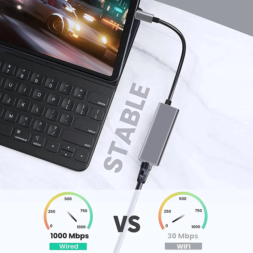 USB Type C Ethernet Adapter 1000Mbps USB 3.0 RJ45 Network Card Aluminum Gigabit Type-C Adapter for Laptop Lan Internet Cable