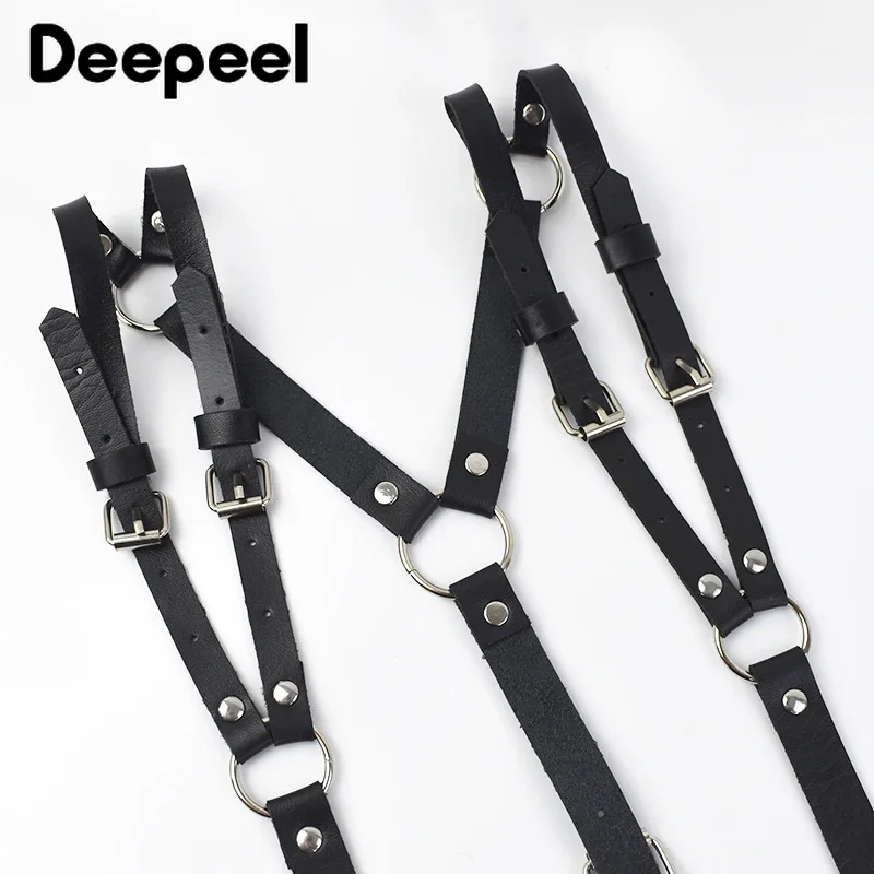 Deepeel 성인 남성 멜빵 고스 인조 가죽 3 클립 후크 남성 청바지에 대한 스트랩 교정기 조정 펑크 파티 하네스 벨트 Jockstrap