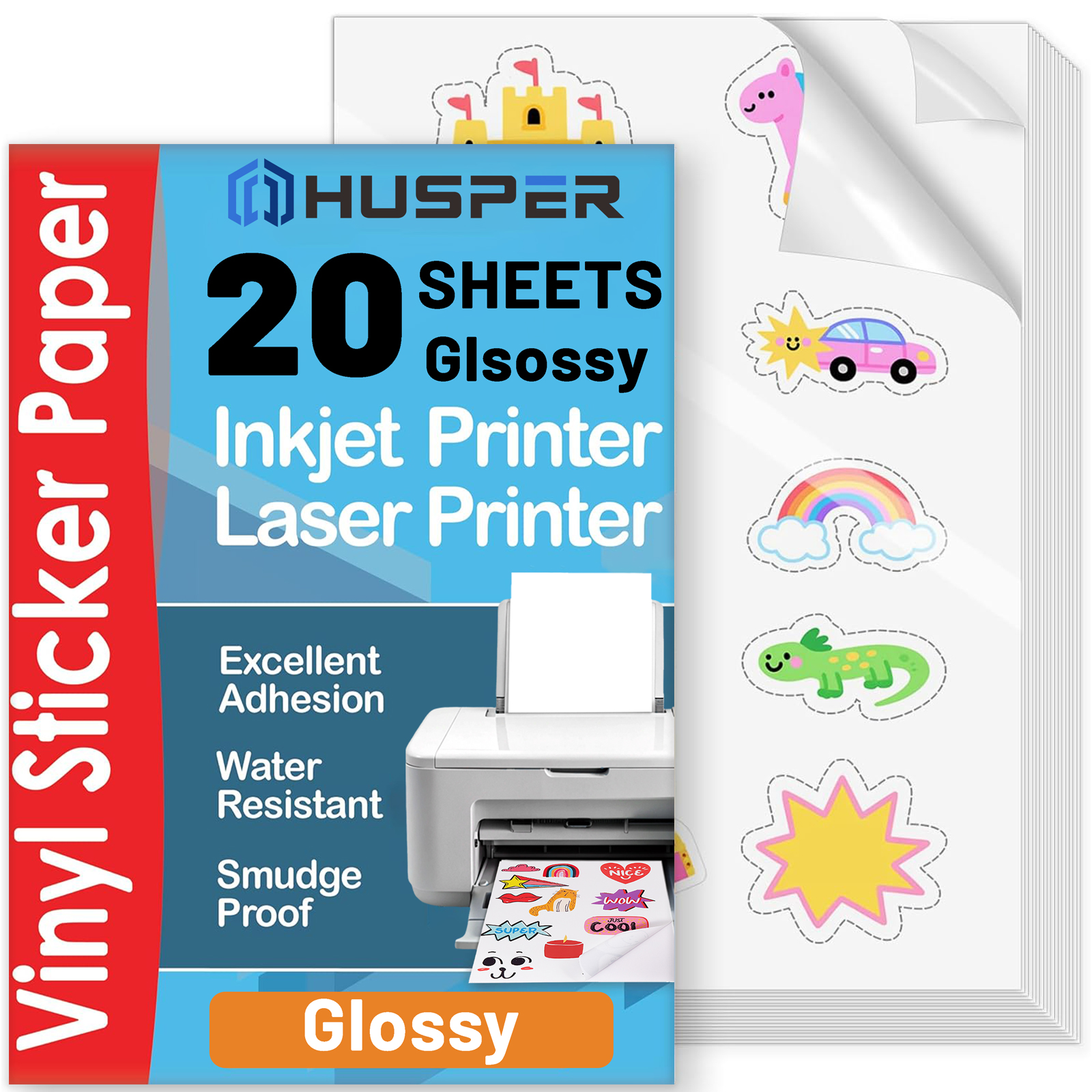 10/20 Pcs A4 Glossy White Vinyl Sticker Paper - Self-Adhesive, Waterproof Inkjet & Laser Printer Compatible, Ideal for DIY Craft