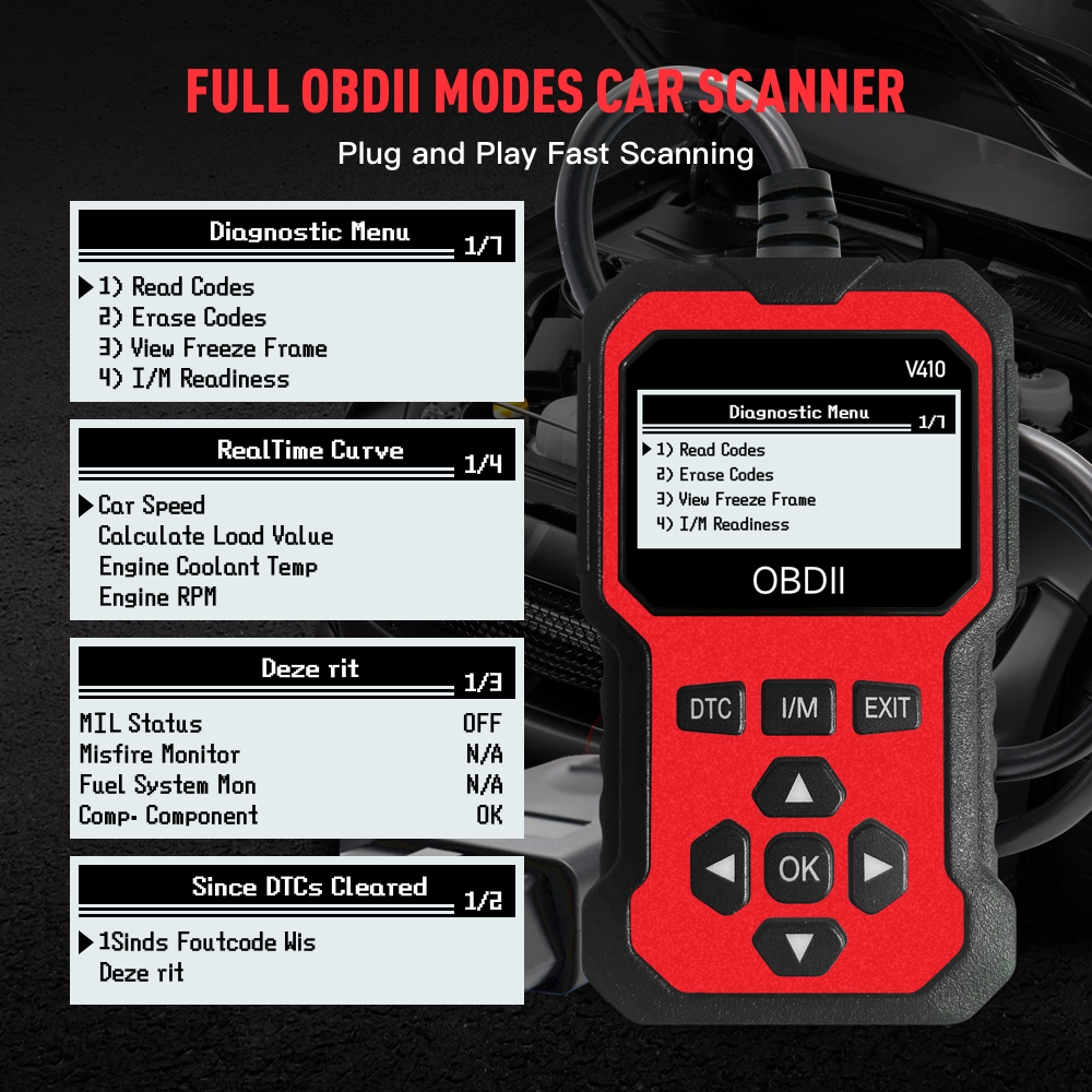 OBD2-scanner Directe foutcodelezer en spanningscontrole |   OBDII/CAN Volledige systealdiagnose |   10-seconden foutanalyse