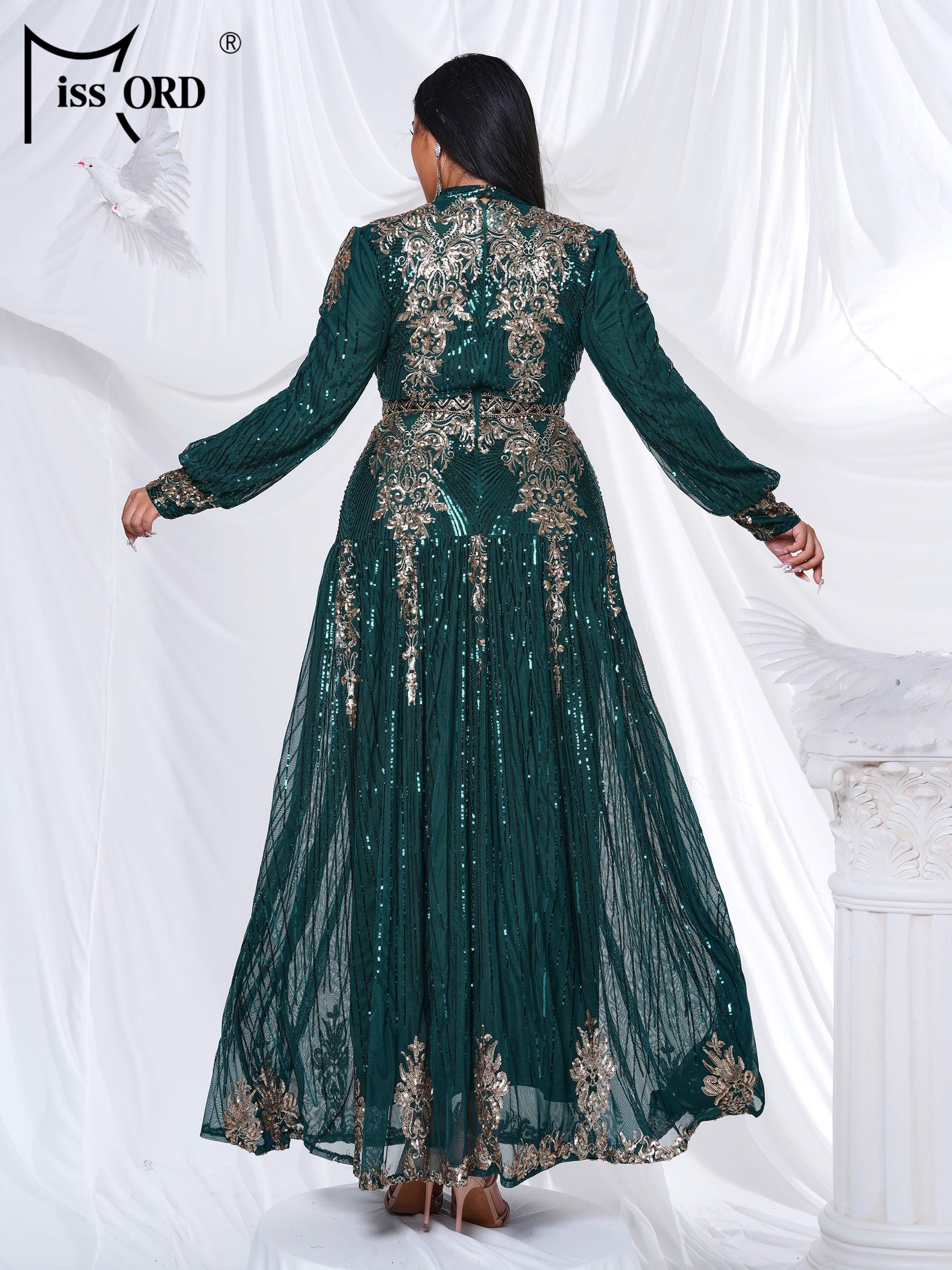 Missord Plus Size Geometric Sequin Green High Neck A Line Evening Large Size Formal Occasion Dresses