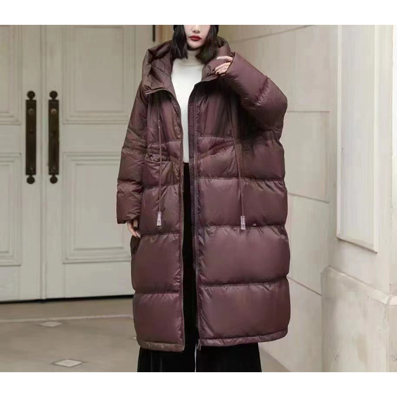 White Duck Down Jacket for Women, Female Hooded Coat, Long Section, Warm, Thick, Loose, Large Plate, Winter