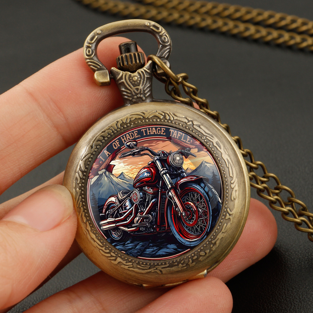 Vintage Motorcycle Men's Pocket Watch - Classic Stainless Steel Necklace Clock With Quartz Movement, Non-Waterproof