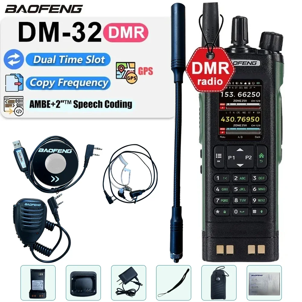 Nuevo BAOFENG DM32 Walkie Talkie DM-32 DMR Radio Digital GPS 10W multibanda copia inalámbrica frecuencia USB-C SMS UV32 Ham 2 WayRadio