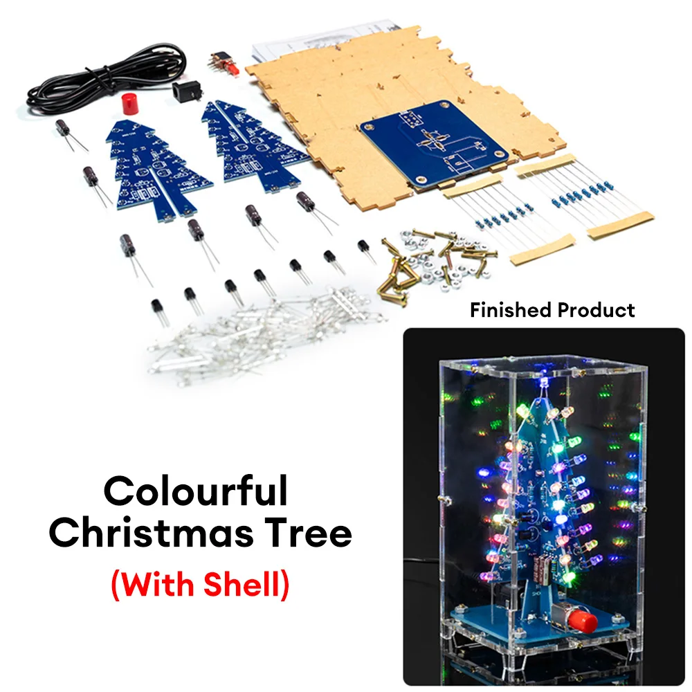 Pratica di saldatura dell'albero di Natale 3D fai-da-te LED colorato lampeggiante LED RGB Kit di assemblaggio di scienze elettroniche Alberi di Natale fai-da-te