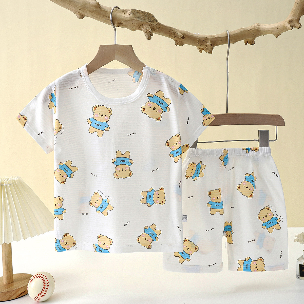 Popular en SummCottonSafe, conjunto de ropa para bebés y niños, conjunto de pijama de manga corta con dibujos animados bonitos para el hogar, ropa de dormir suave y transpirable