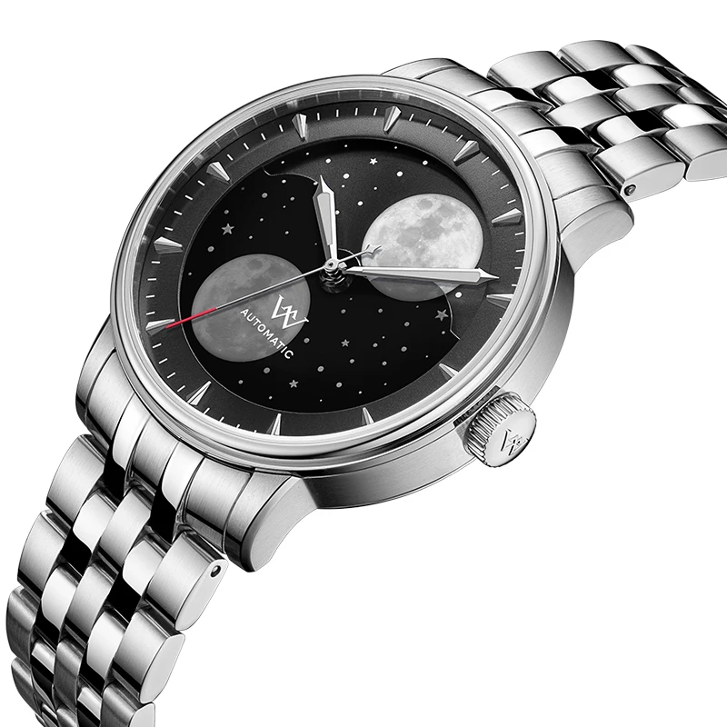 Reloj WM Welly Merck, relojes mecánicos automáticos para hombre, fase lunar, zafiro, resistente al agua, luminoso, doble luna, WM142