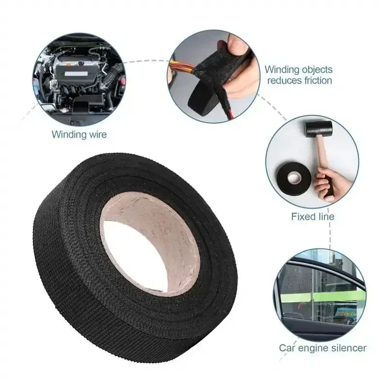Cinta adhesiva de franela para coche, arnés de cableado de 25MM x 15M, cinta de fieltro autoadhesiva antisonajero, herramientas de reparación de automóviles