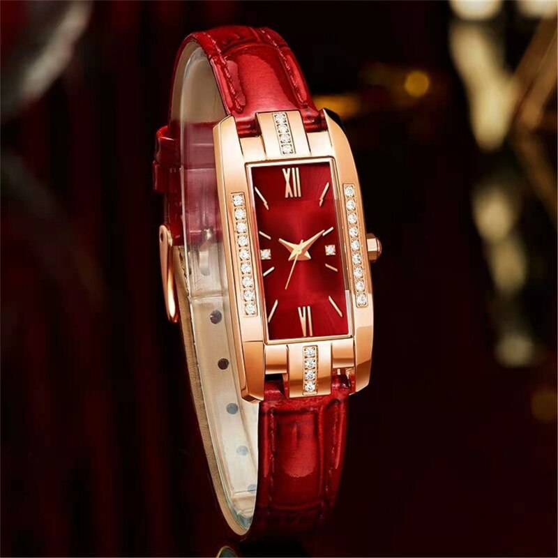Relojes cuadrados de moda para mujer, reloj de cuarzo para mujer, conjunto de pulsera de cuero simple con esfera verde, relojes de lujo para mujer