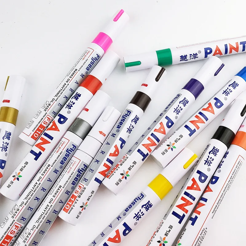 12 สีสีขาวยางกันน้ําถาวร MARKER วาดยางรถยางสิ่งแวดล้อมยางภาพวาดปากกาเน้นข้อความ