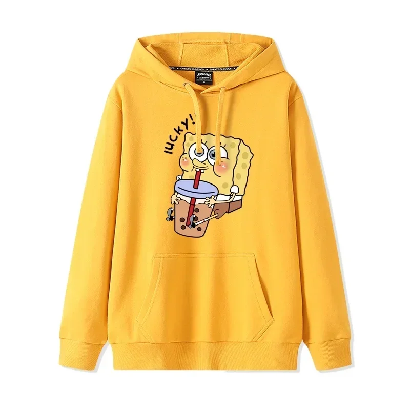 Sudaderas con capucha de otoño e invierno para mujer, Sudadera con capucha de Anime, ropa para parejas del mismo estilo, suéter para amantes de Bob Esponja con estampado de dibujos animados, abrigo con capucha holgado