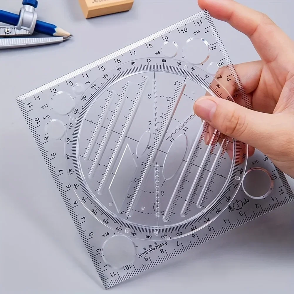 1pc/2pcs Multifunctional Rotatable Drawing Template Geometric Measuring Tool for Painting and Art Design, Office & Student Use