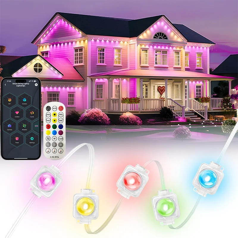 Luces LED de alero de 150 pies, luces exteriores permanentes inteligentes con aplicación/Control remoto, escena DIY, resistente al agua para decoración del techo de la casa de Navidad