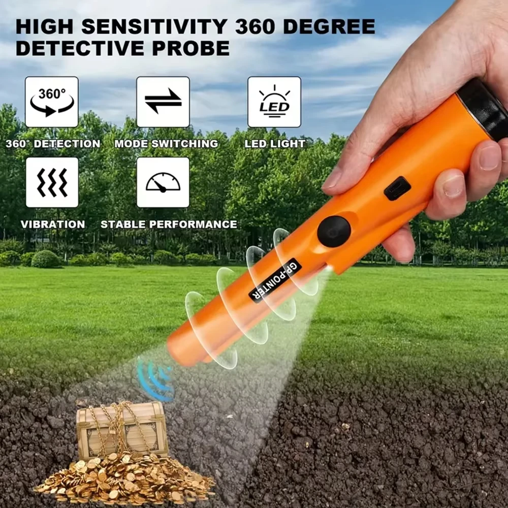 Detector de metales Adventure al aire libre Detector de metales de mano Pinpointer Finder impermeable 360 °   Varilla detectora de metales de escaneo lateral