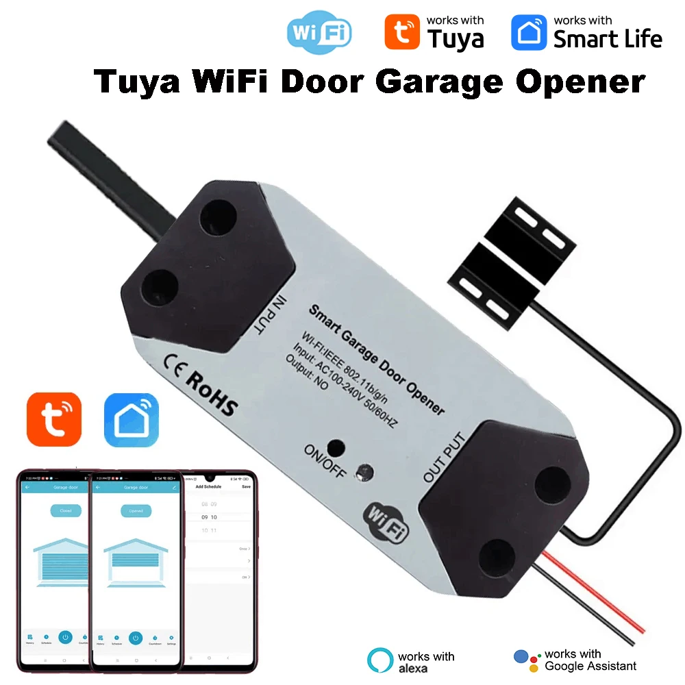 Tuya wifi interruptor controlador de porta da garagem abridor de porta inteligente trabalho com alexa google casa vida inteligente tuya app controle nenhum hub requer