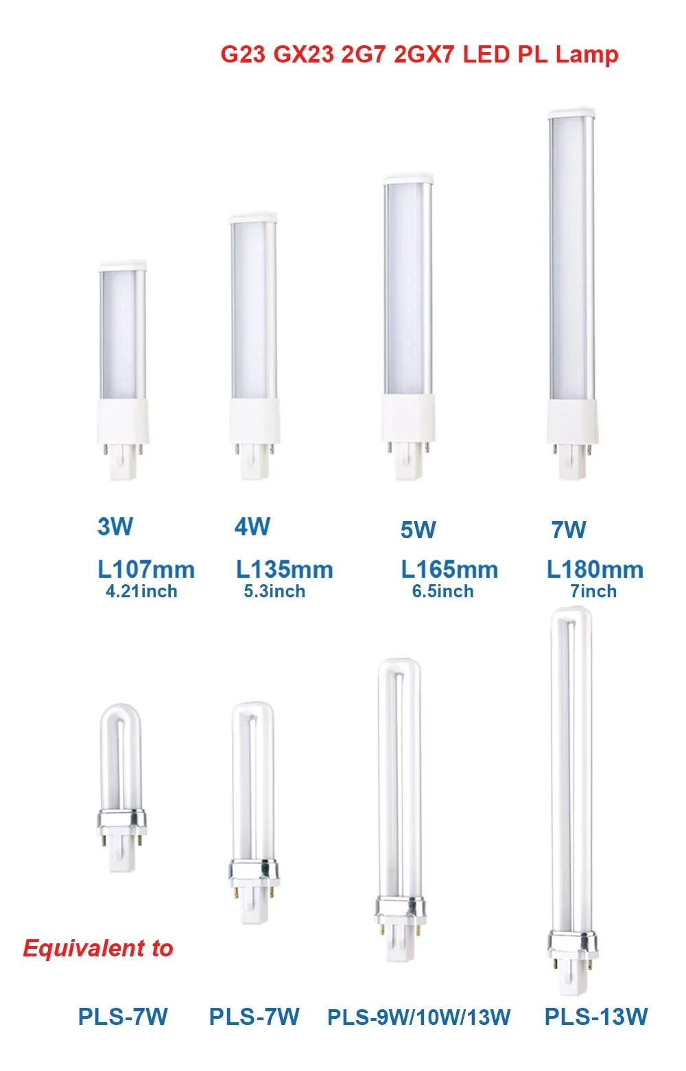 2 uds LED PL G23 GX23 3W4W5W7W bombilla enchufe lateral Horizontal Ceil CFL PL-S 7W 9W 13W lectura lámpara de escritorio de mesa reemplazo, quitar balastro