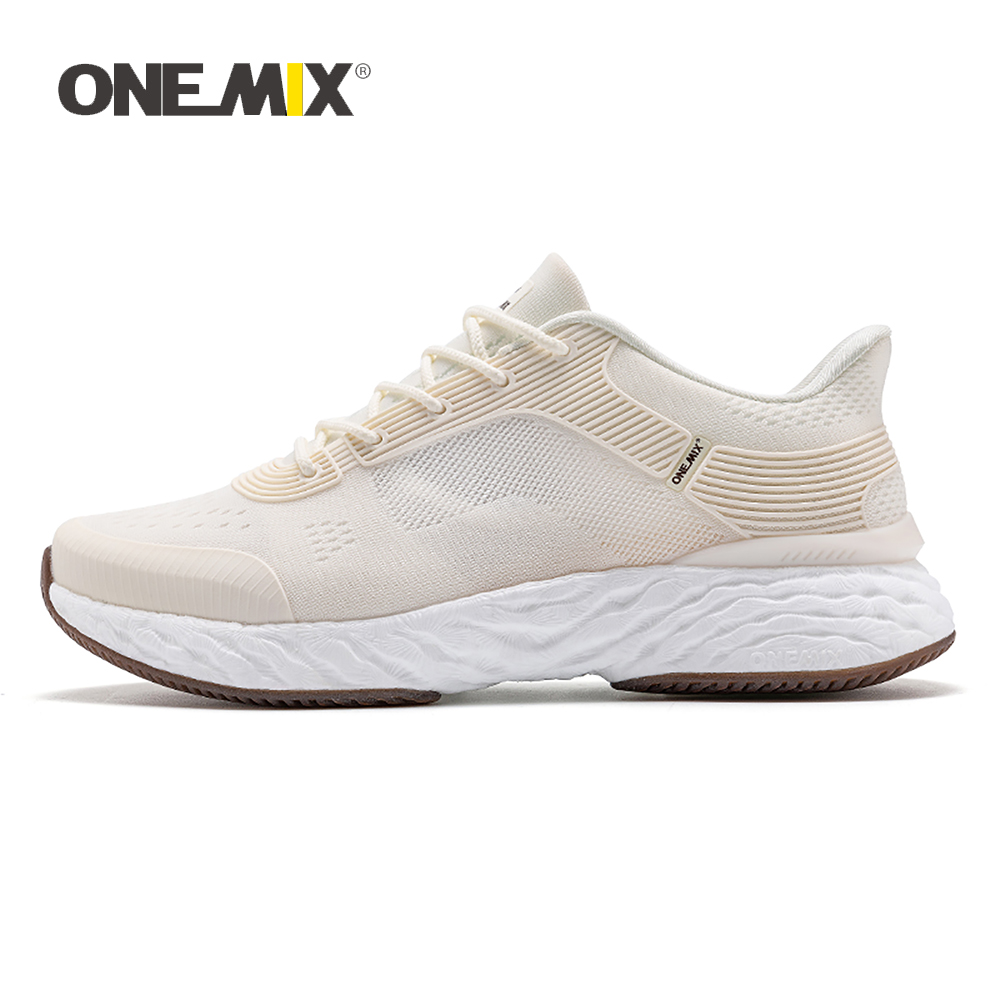 ONEMIX белые кроссовки цвета слоновой кости для мужчин, массивные кроссовки, марафонские кроссовки, обувь с дышащей сеткой, женские прогулочные теннисные туфли