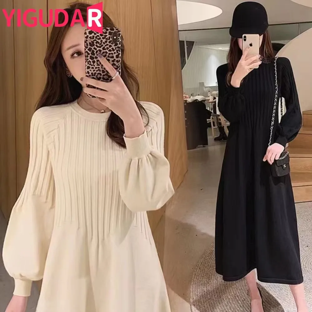 Otoño Invierno moda coreana vestido de maternidad vestidos elegantes una línea ropa delgada para mujeres embarazadas vestido para sesión de fotos de embarazo