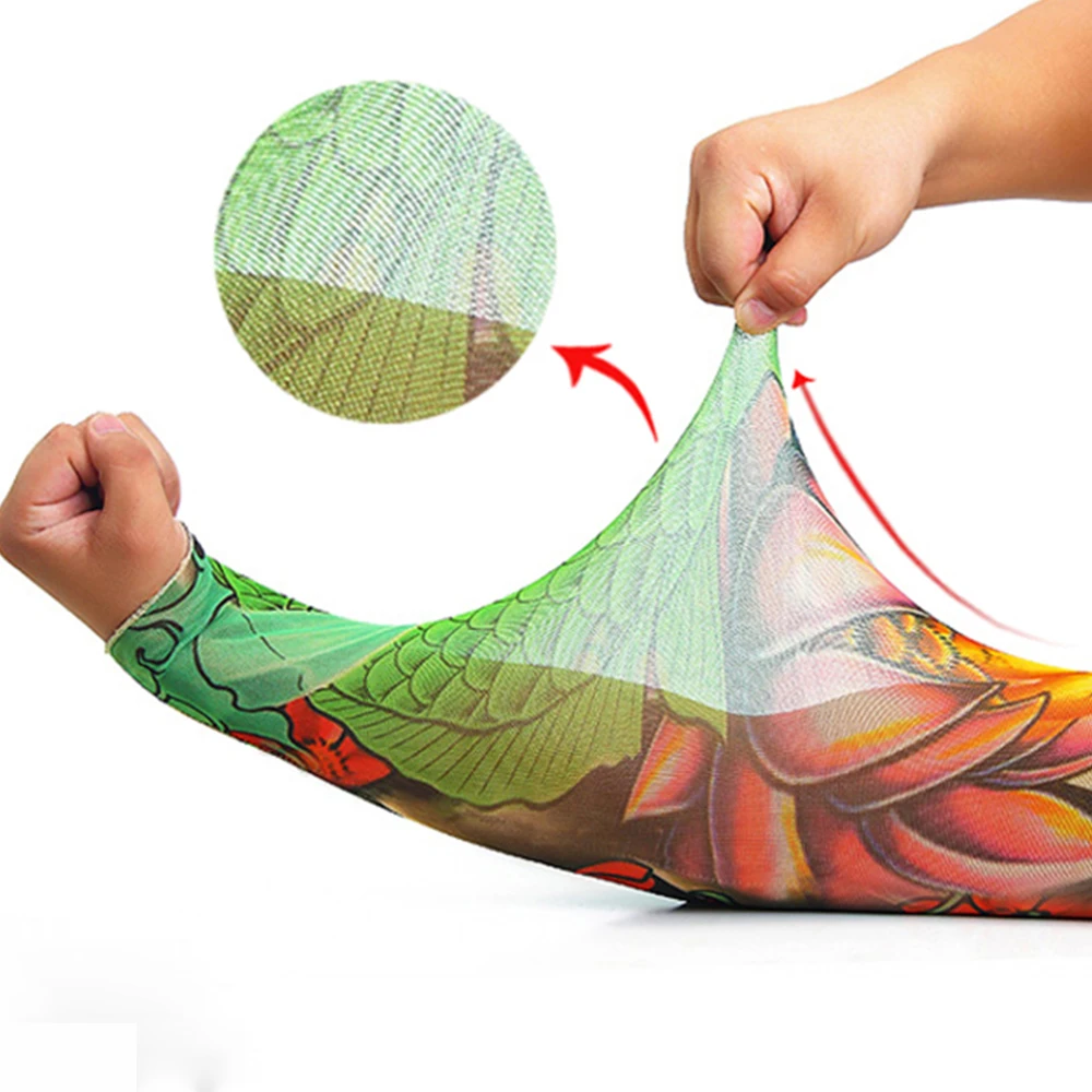 Mangas de tatuaje de simulación para hombres, Kit de tatuaje completo largo antideslizante en el brazo, elástico 92%, tatuajes de nailon, diseño de calavera negra