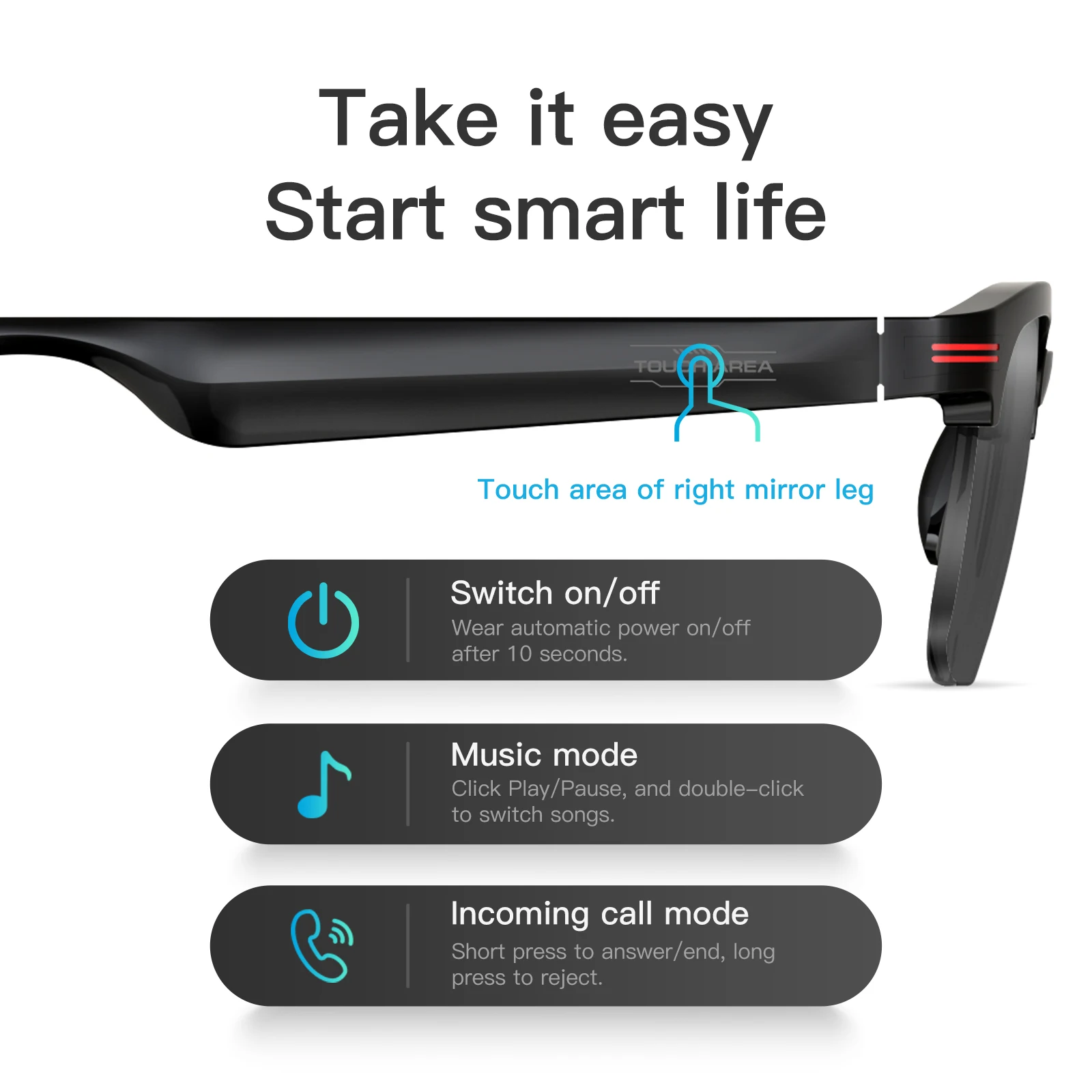 แว่นตาอัจฉริยะ Bluetooth ใหม่สําหรับการวิ่งกลางแจ้ง แว่นกันแดดเพลง/โทร/กีฬา/การเดินทาง/ขับรถ/ธุรกิจสําหรับผู้ชายและผู้หญิง