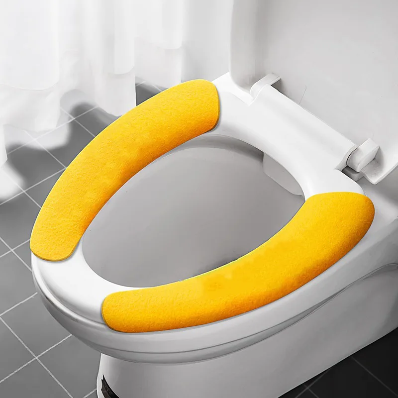 2 ชิ้น/เซ็ตReusable WARM Flannelสติกเกอร์ห้องน้ําที่นั่งครอบคลุมล้างทําความสะอาดได้ที่นั่งห้องน้ําบรรจุห้องน้ําฝาครอบที่นั่งUniversal