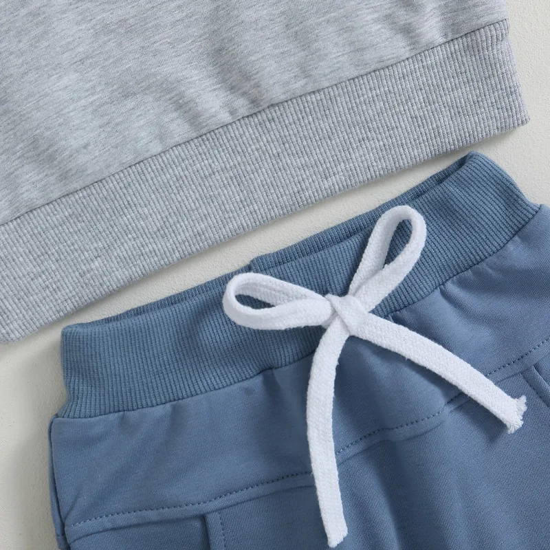 Set di pantaloni per neonato appena nato Vestiti autunnali Completi da 2 pezzi Felpa a maniche lunghe in colore a contrasto e pantaloni elastici Articoli per bambini