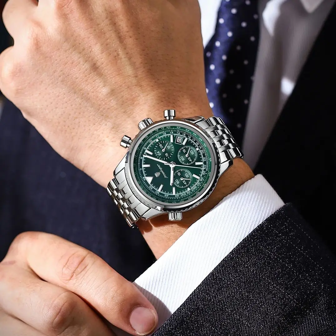 POEDAGAR, reloj militar de lujo para hombre, resistente al agua, luminoso, cronógrafo con fecha, reloj para hombre, relojes de cuarzo de acero inoxidable para negocios para hombre