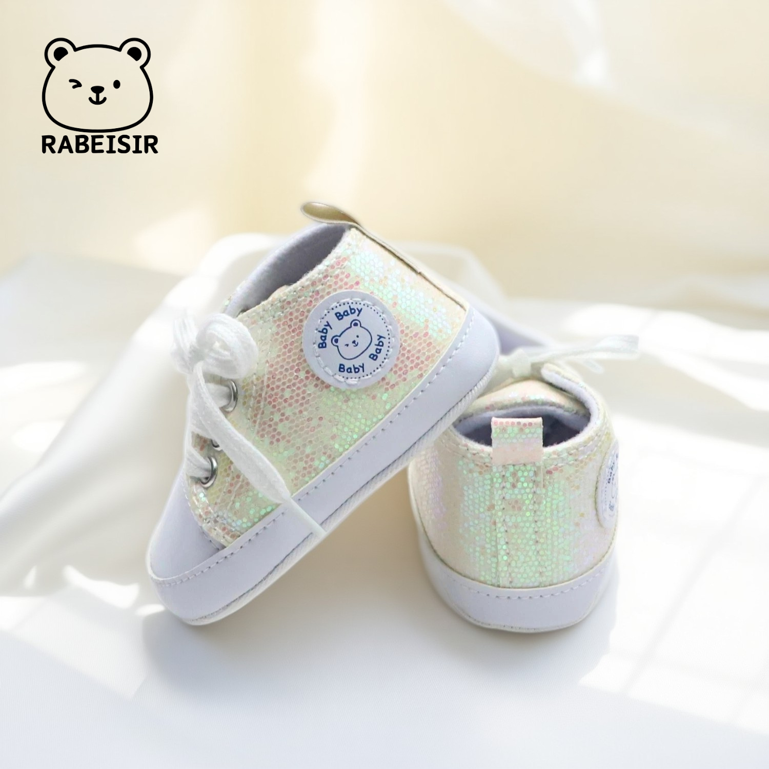 Men's and women's canvas shoes for infants aged 0-18 months, soft soled breathable anti slip sequin style