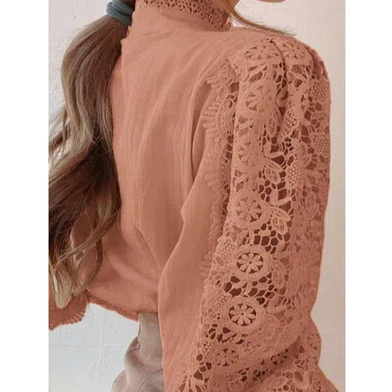 Mode Vrouwen Kanten Shirt Elegante Stand Kraag Bloemblaadje Mouw Blusas Hol All-Match Vrouwen Kantoor Kanten Blouse Bloem femme Top