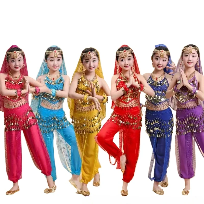 Bauchtanz-Kleidungsset für Kinder, orientalischer Tanz, Bauchtanz-Kleidung für Mädchen, Indien für Kinder