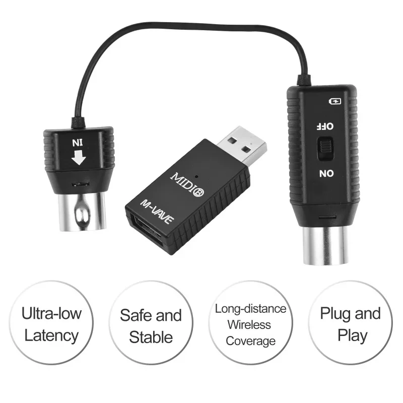 M-VAVE MS1 Mini Wireless Transmission System MIDI System MIDI Wireless Adapter Plu Play Support for Devices with MIDI Interface
