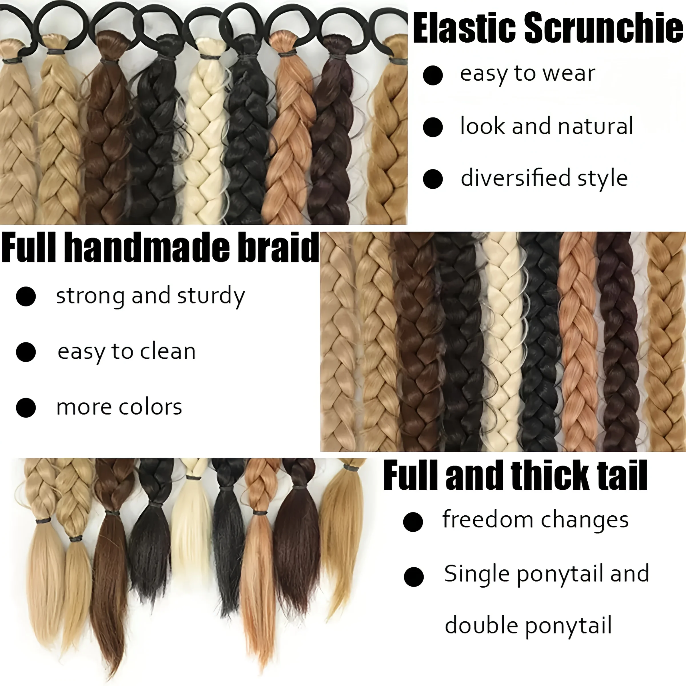 Estensioni dei capelli a coda di cavallo intrecciate lunghe sintetiche da 24 pollici per donne con accessori per capelli con fascia elastica