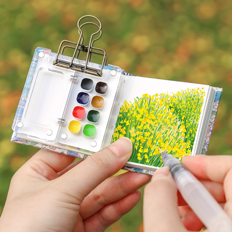 Tragbare 8-farbe Acryl Aquarell Box Set Mini Palette Aquarell Farbe Verpackung Reise Skizzieren Kunst Liefert