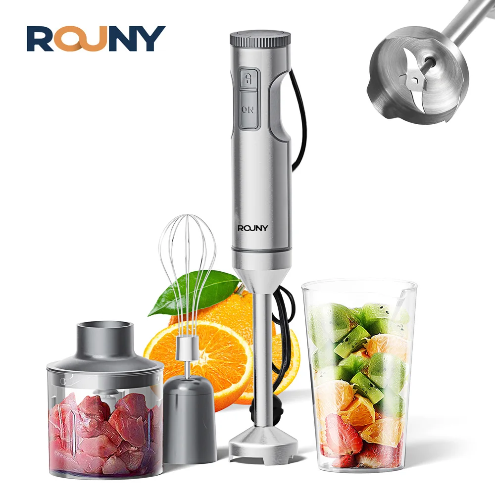 Licuadora de inmersión manual potente Mezclador de alimentos en barra de acero inoxidable 4 en 1 vaso mezclador de 700 ml batidor de procesador de 500 ml