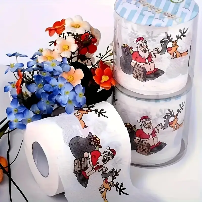 Colorful Christmas Cartoon Pattern Tissue Roll - Household Toilet Paper Christmas Decorations