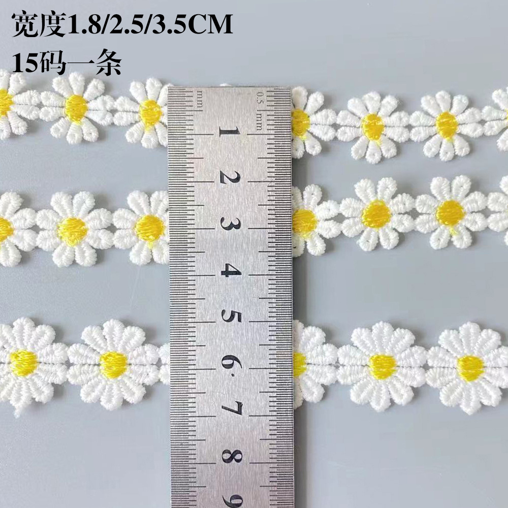 3/5 jardas amarelo sol flor margarida bordado rendas acessórios de roupas solúvel em água renda têxtil para casa tecido cama diy earrin