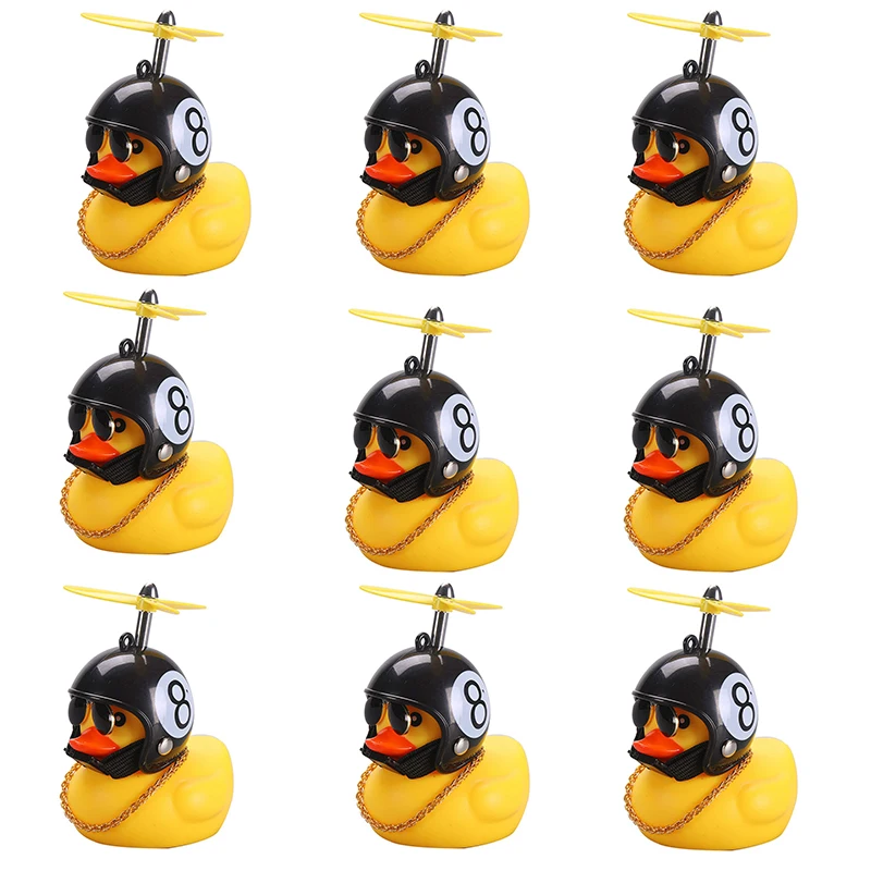 Carro borracha pato brinquedo com capacete, painel decorações, pato amarelo com hélice, colar ornamento, atacado, 10 pcs