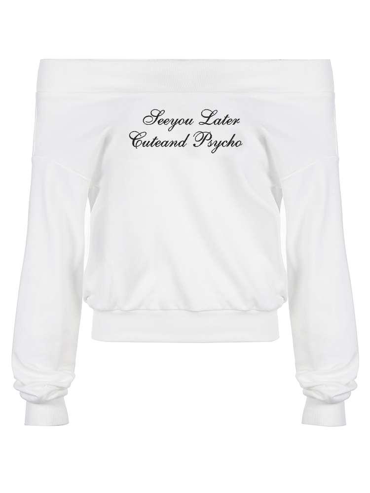 Weekeep Casual Off-schulter Hoodies Weiß Langarm Slash Neck Sweatshirt Y2k Brief Drucken Lose Frauen Kleidung Herbst Damen