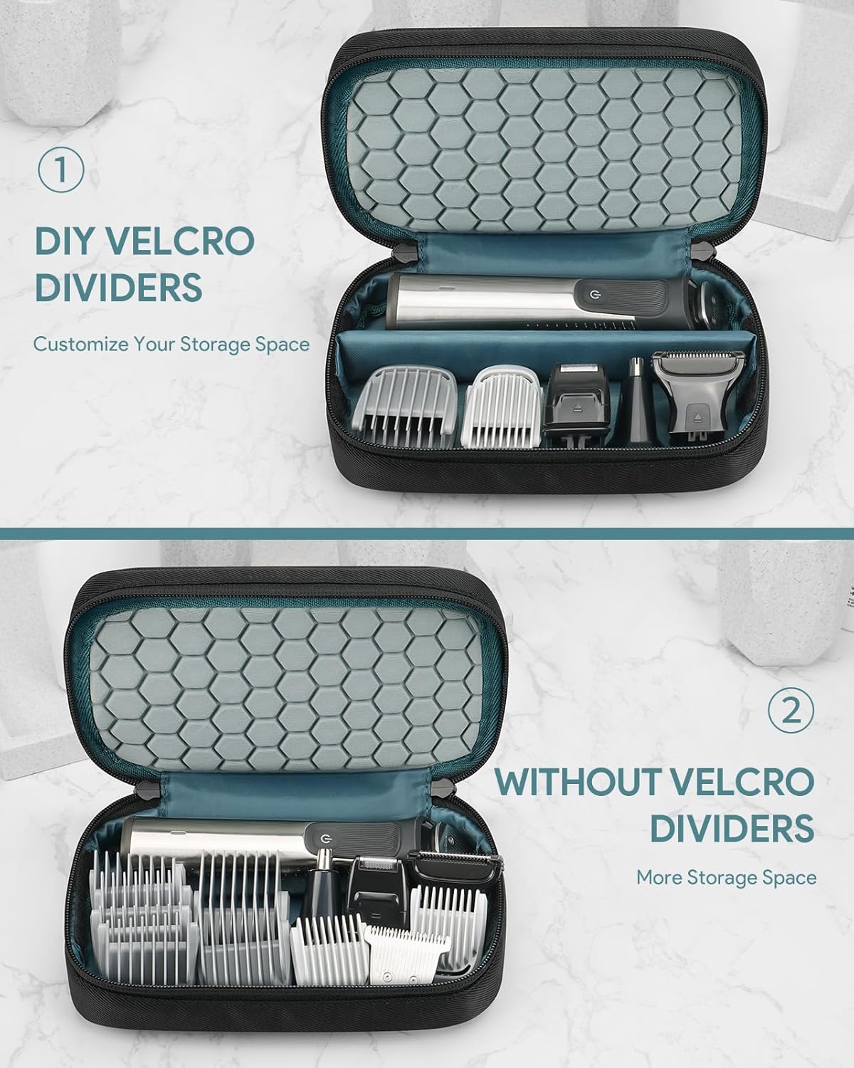 All-in-One Travel Case compatible for Braun Series 5 & Philips Multigroom 3000-9000, Organized Compartments, Durable Storage Bag