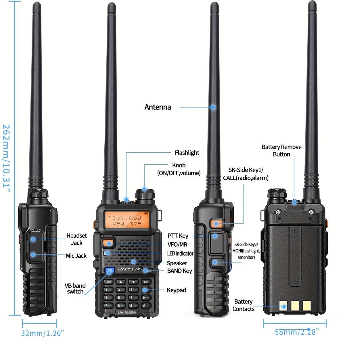 1/2PCS BaoFeng UV-5R 8W Tri-Power Walkie Talkie High Power Dual Band Long Range 128 CH Portable Handheld UV 5R Ham Two Way Radio