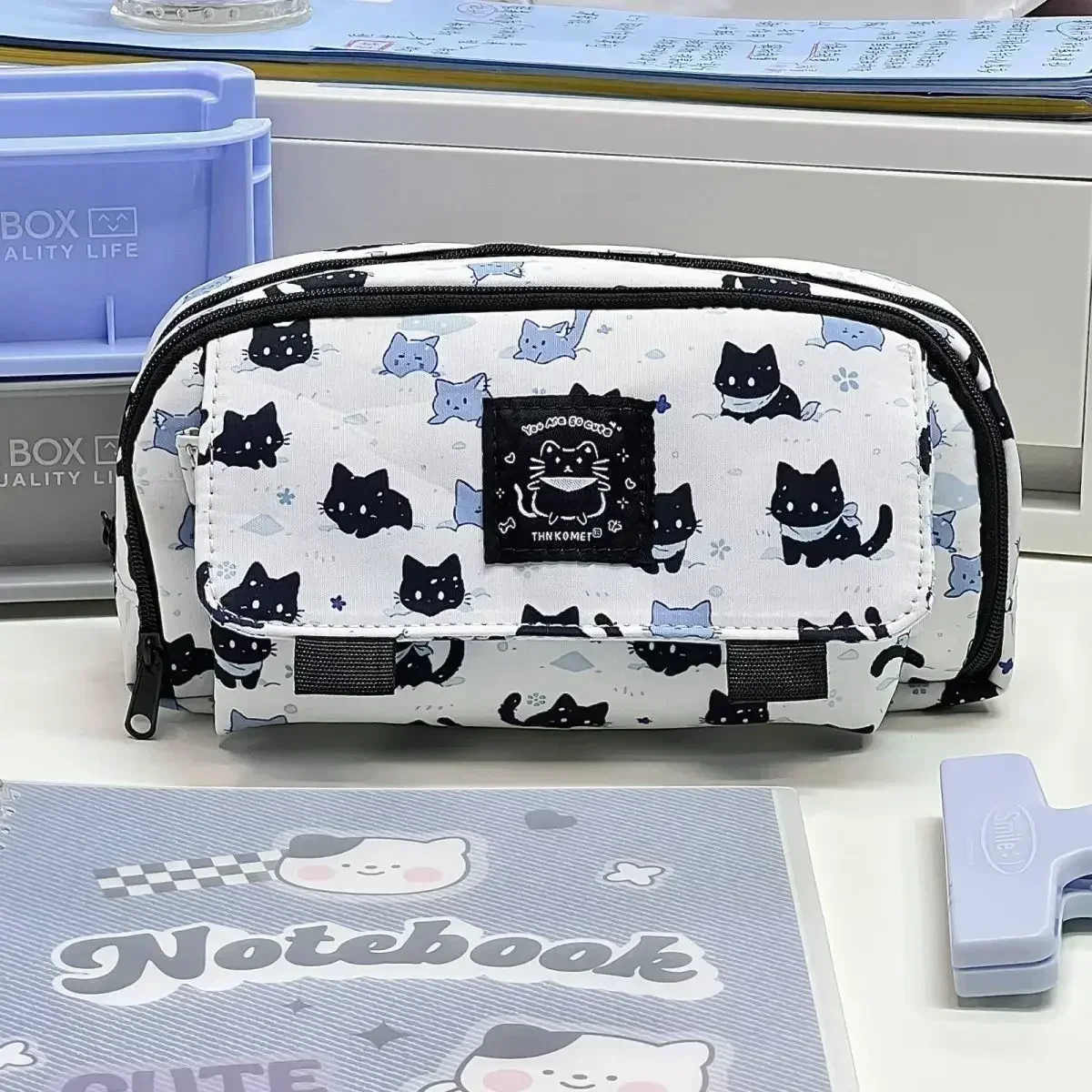 Estuche para lápices para niña, Kit de gato de nieve escolar, estuches para lápices, estuche para lápices de gran capacidad, suministros para el regreso a la escuela, papelería Kawaii