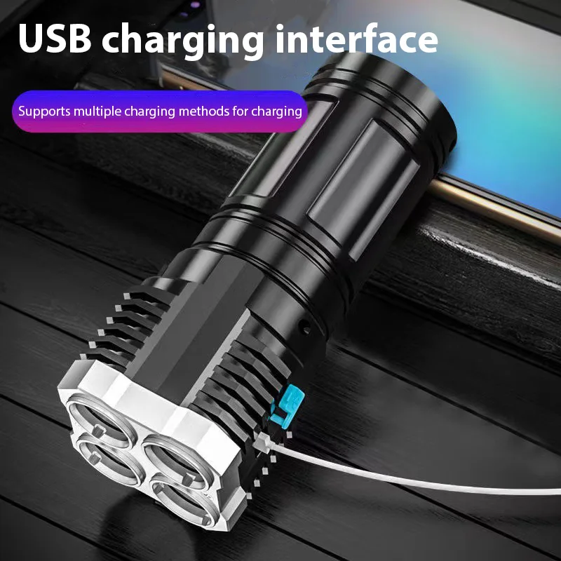 Tocha de luz forte ao ar livre 4led lanterna super brilhante recarregável telescópica zoom tocha com luz lateral cob acampamento pesca w