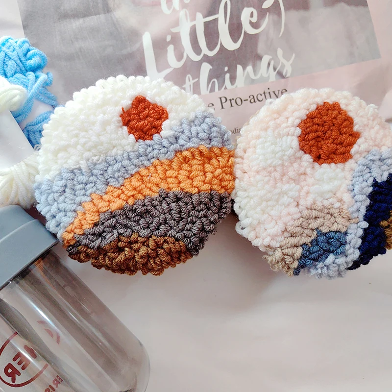 Punch Needle Embroidery Kit DIY Stitching Coasters Needlecraft Pattern Tufted Rug Pads With Felt Yarns For Beginners