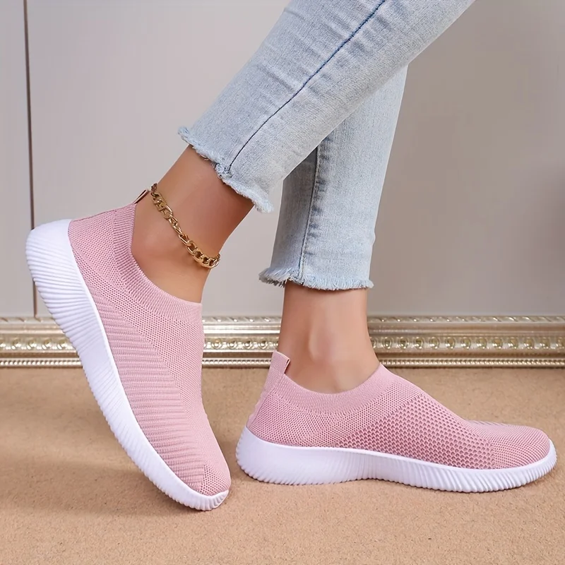 Pink Women's Shoes Breathable Flats Elastic Shoes for Women Sneakers Zapatos Mujer Summer Footwear Lightweight Sports Shoes