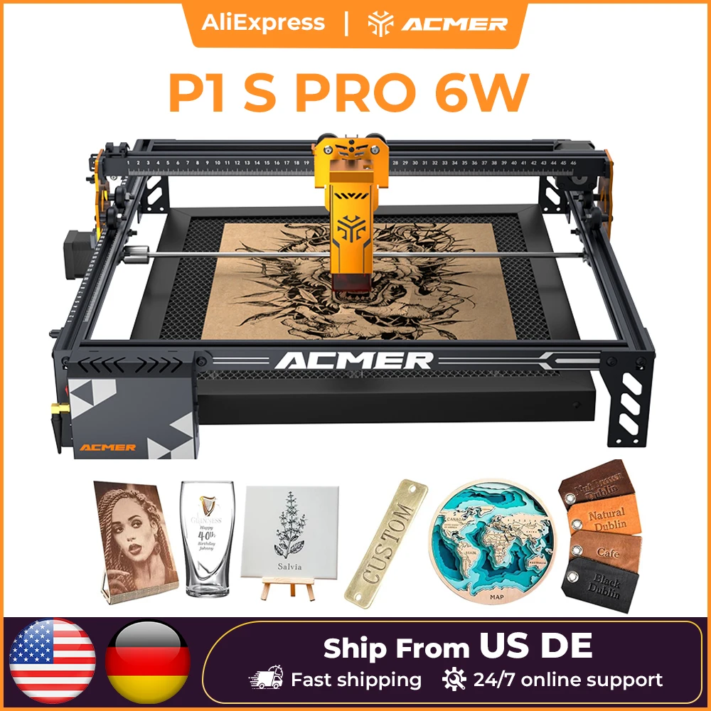 ACMER P1 S Pro Incisore Laser 6W Potenza Wifi Controllo Offline FAI DA TE Luce Blu Taglierina Laser Strumenti di Lavorazione Del Legno Diodo Cnc Macchina
